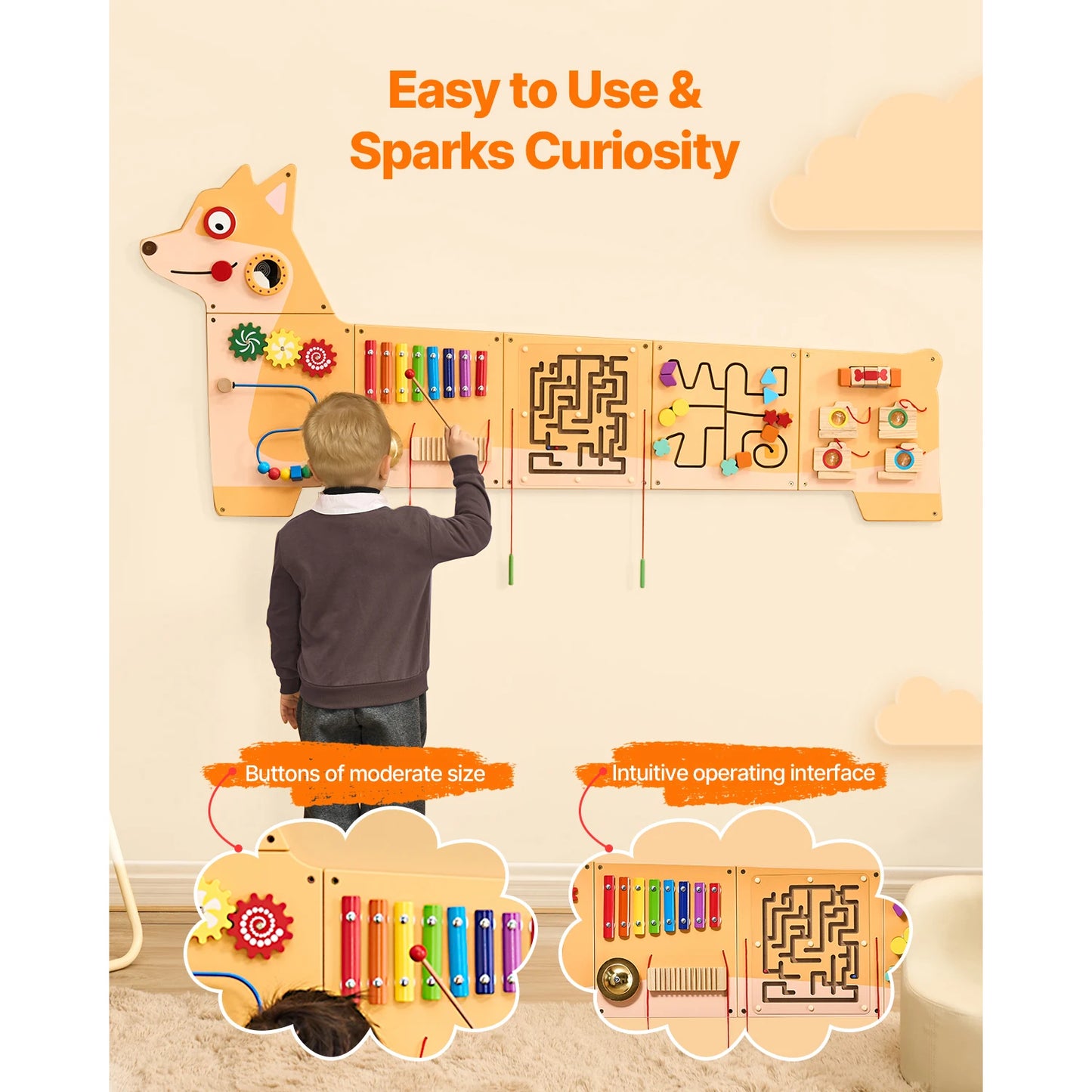 SucceBuy Puppy Kids Wall Busy Panels Montessori Sensory Center