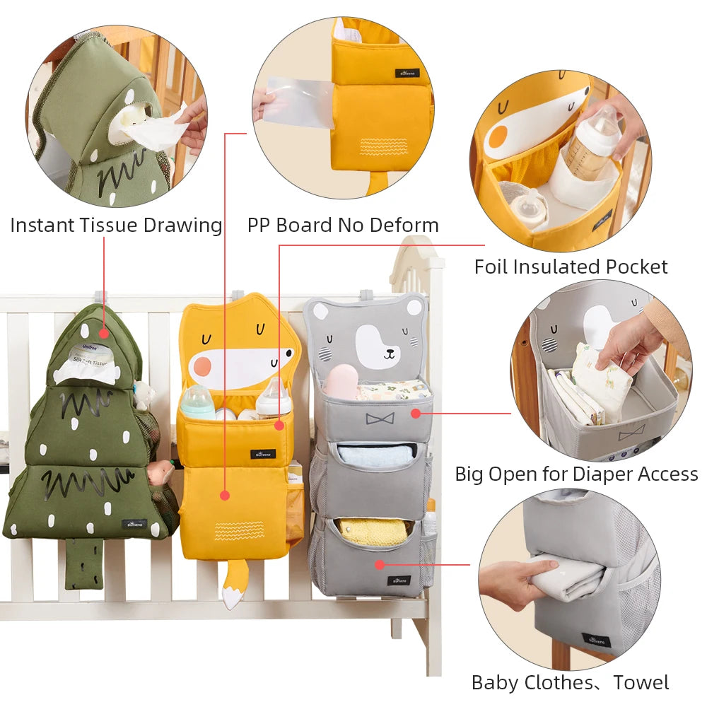 Sunveno Cartoon Baby Crib Hanging Storage Bag Multi Functional Organizer