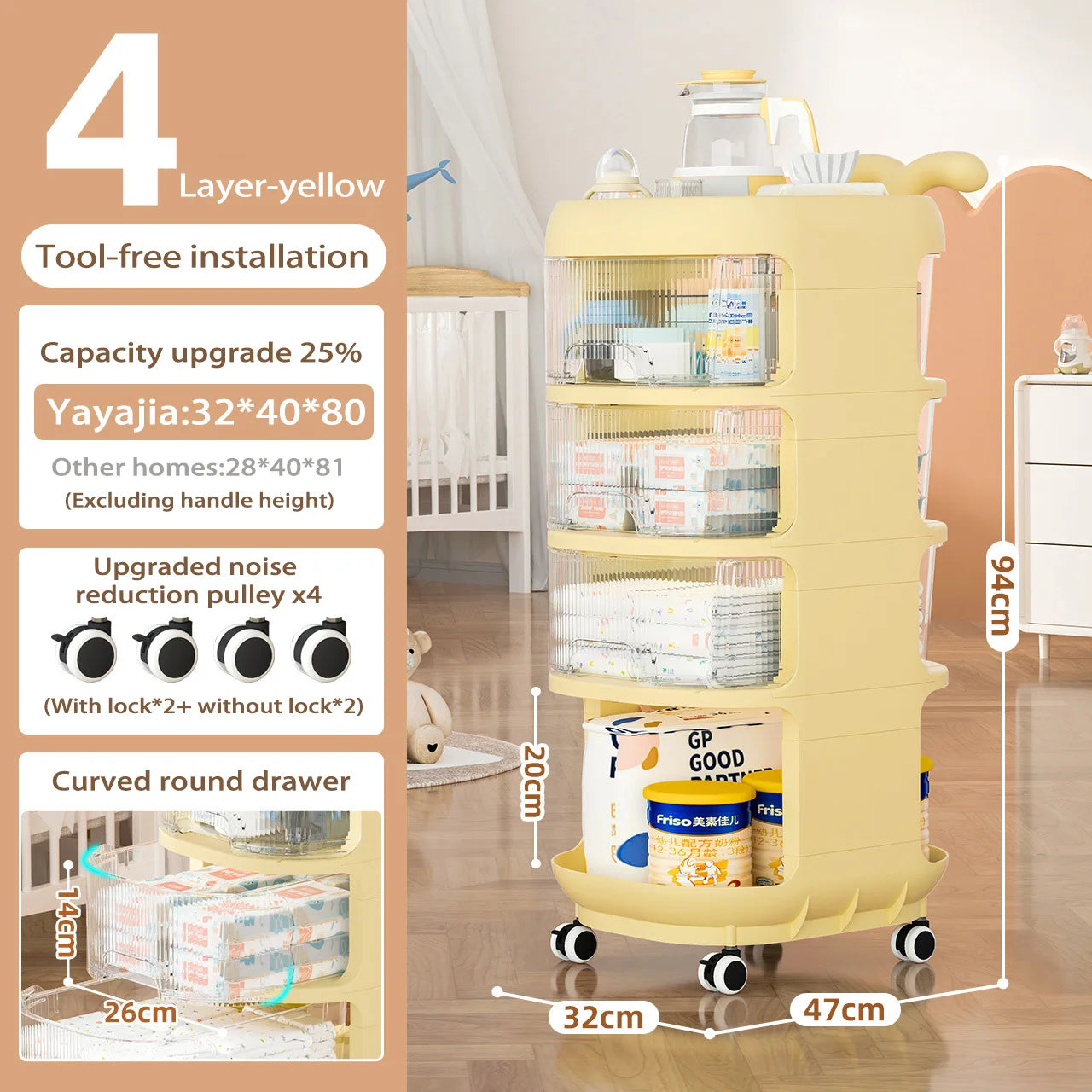 ORIO Hand Push Baby Storage Shelf Multi Layer Plastic Drawers