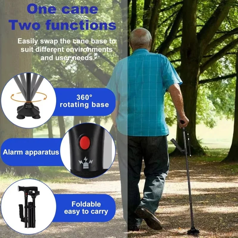 OIMG Collapsible Telescopic LED Alarm Walking Cane