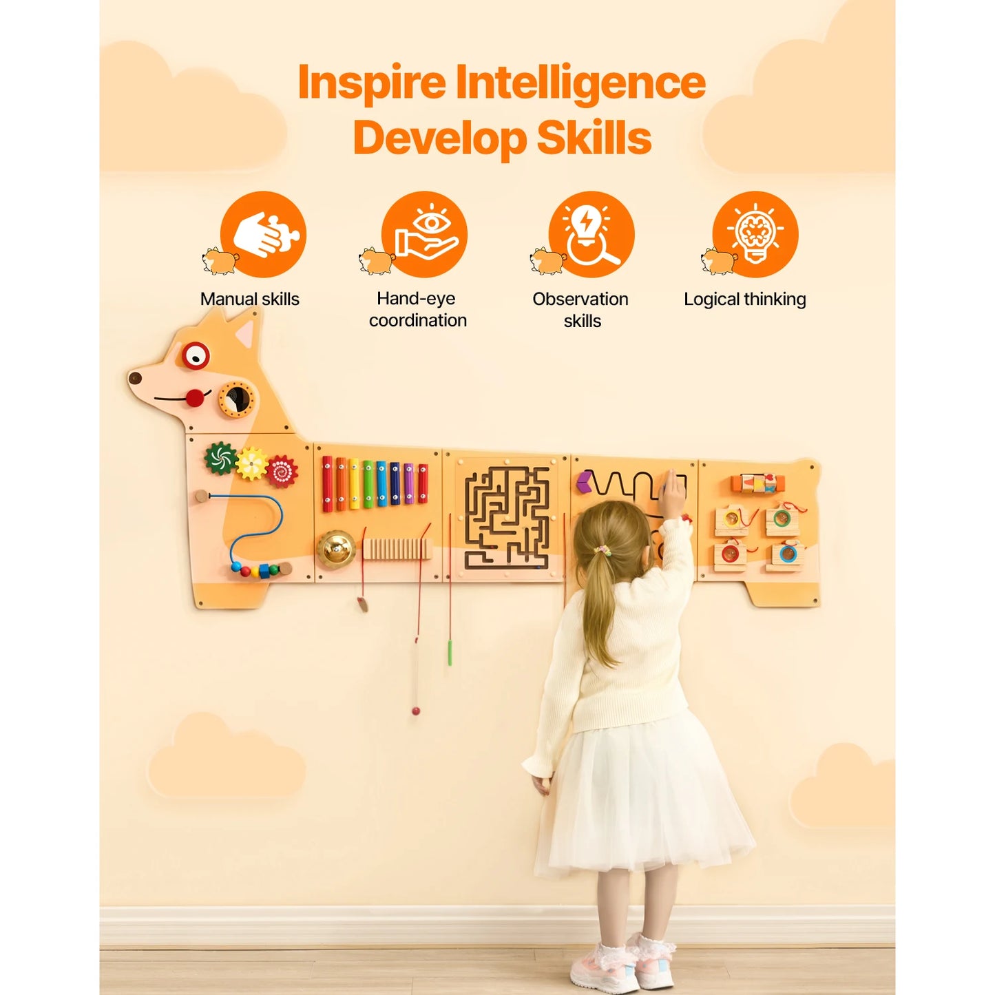SucceBuy Puppy Kids Wall Busy Panels Montessori Sensory Learning