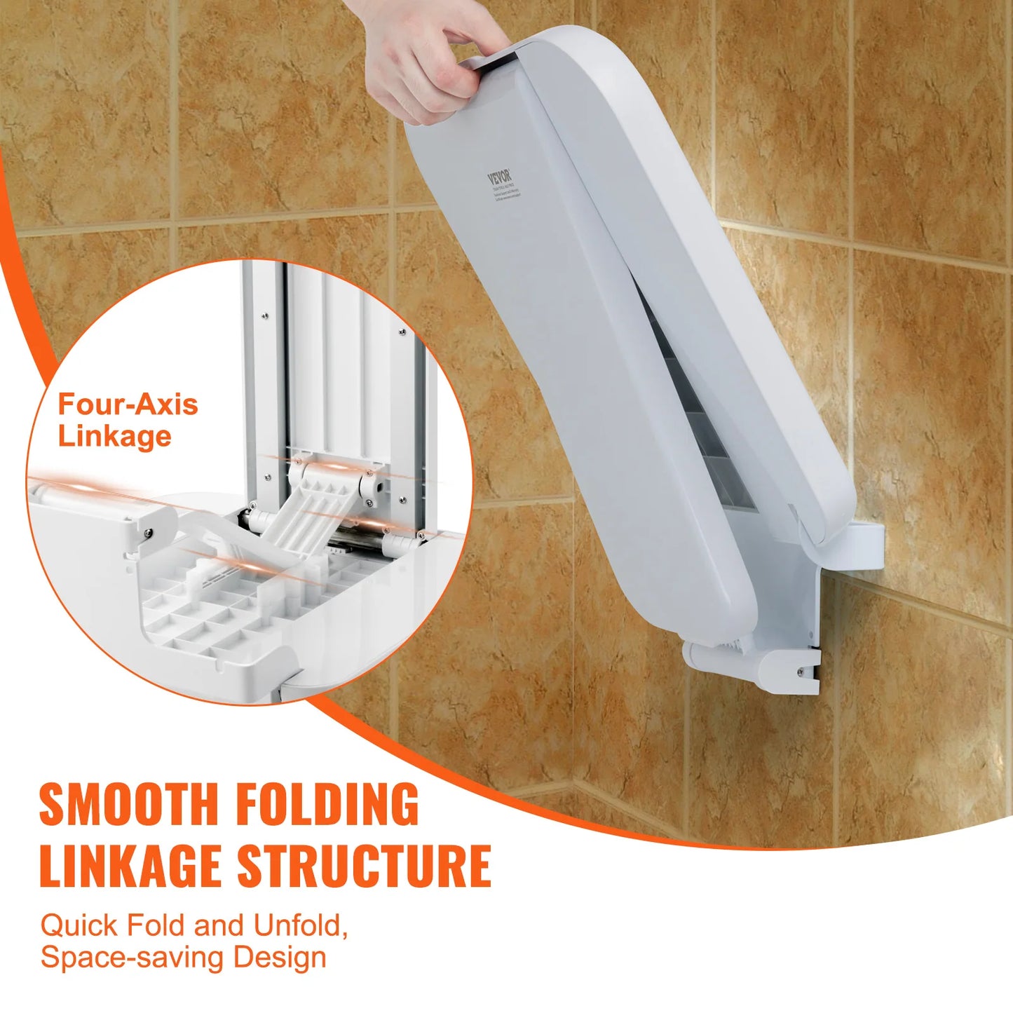 Folding ABS Shower Seat Wall Mount Bench 440 Lb Capacity