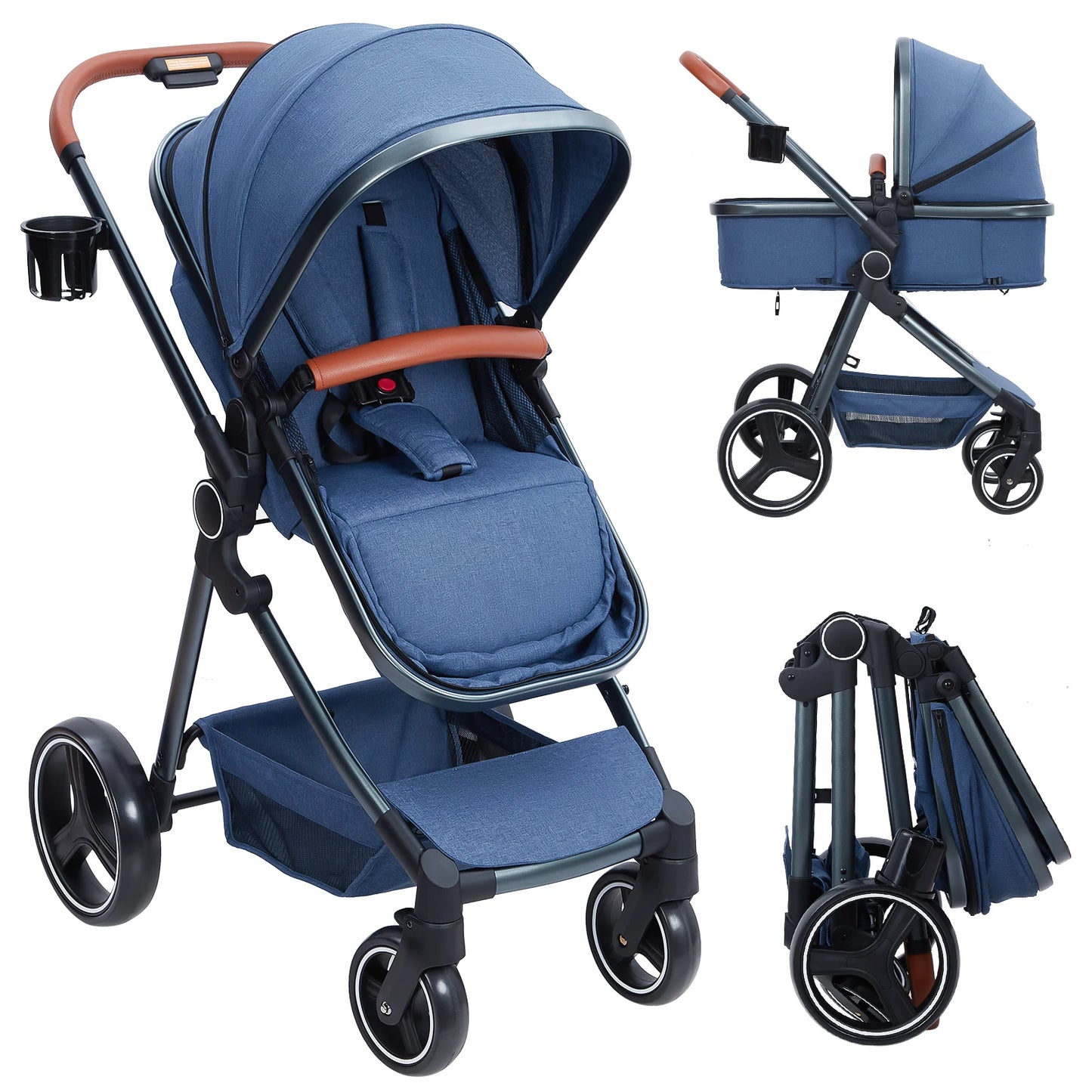 2 In 1 Convertible Baby Stroller With Foldable Pushchair And Adjustable Canopy