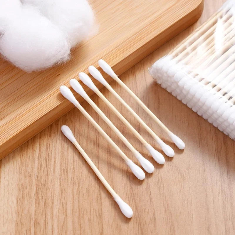 NONECN Double-Tipped Cotton Swabs Wooden Buds 100 Pcs