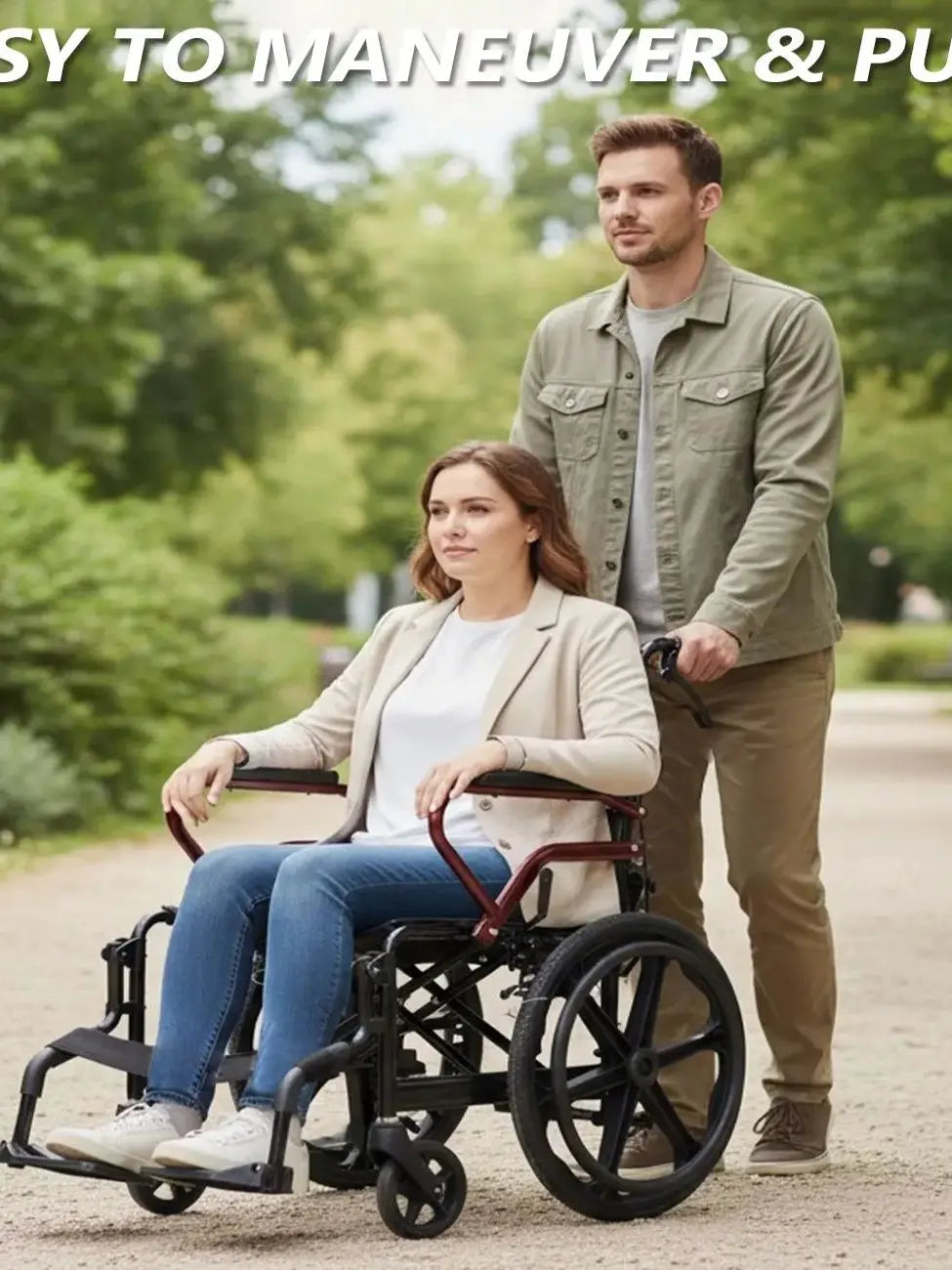 BROOBEY Lightweight Travel Wheelchair Foldable for Easy Car Storage