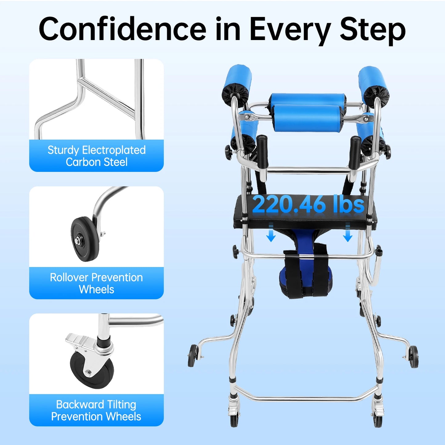 Bymaocar 8-Wheel Carbon Steel Walking Aid With Brakes