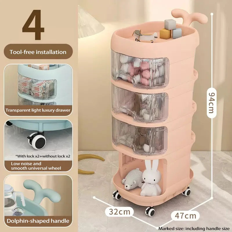 ORIO Hand Push Baby Storage Shelf Multi Layer Plastic Drawers