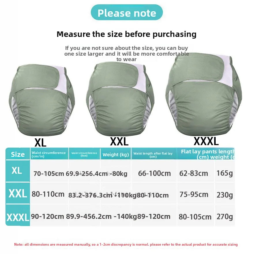 Washable Adult Cloth Diapers With Hook Loop Waterproof Leakproof