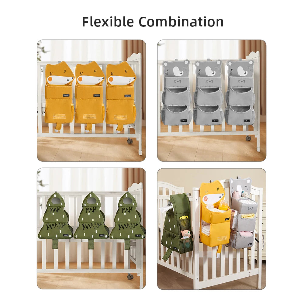 Sunveno Cartoon Baby Crib Hanging Storage Bag Multi Functional Organizer