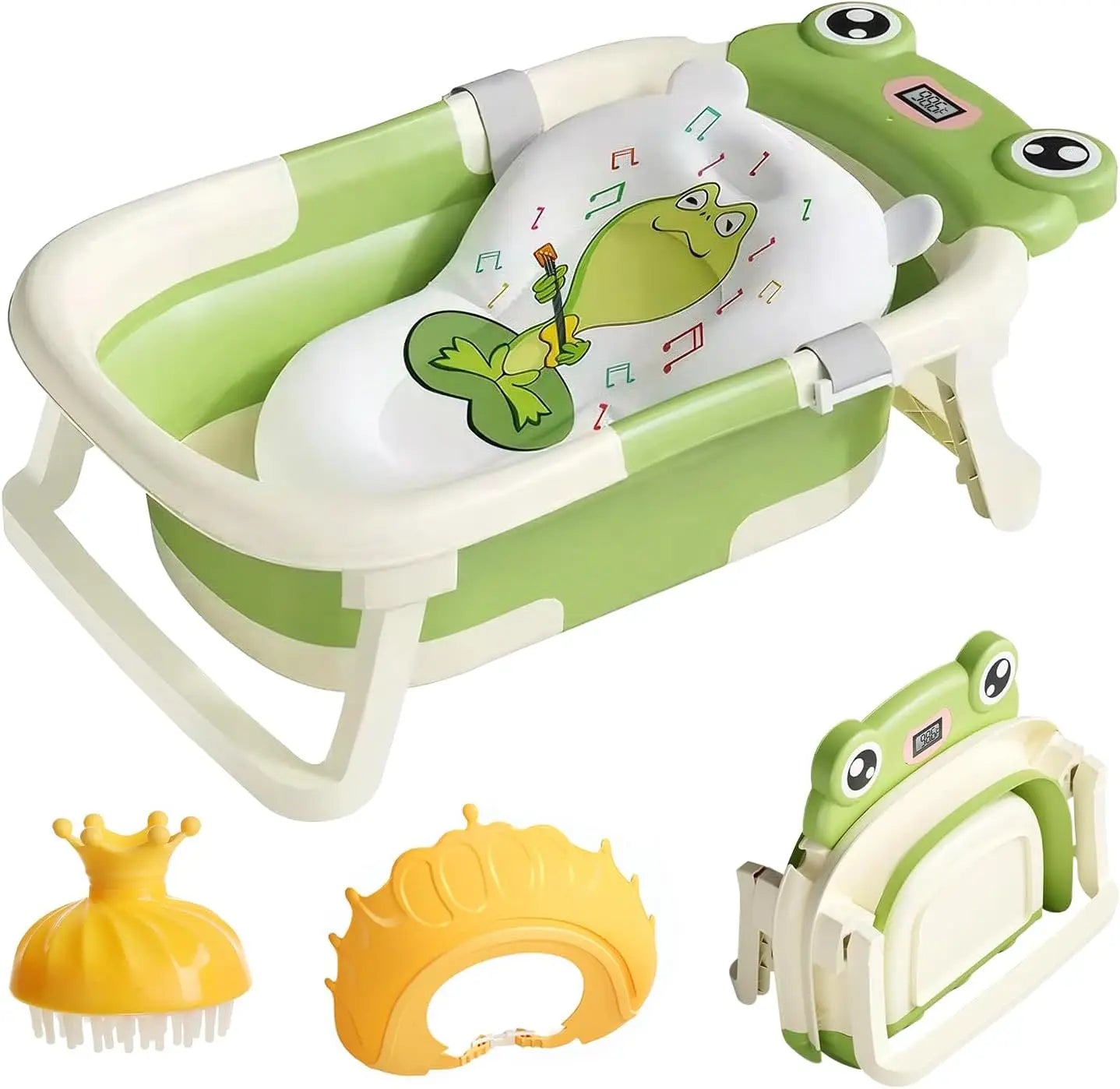 Baby Bath Tub With Cushion Foldable Thermometer Shower Cap