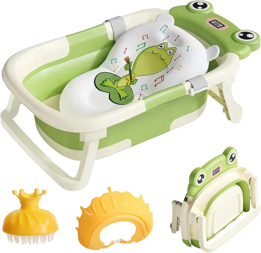 Baby Bath Tub With Cushion Foldable Thermometer Shower Cap