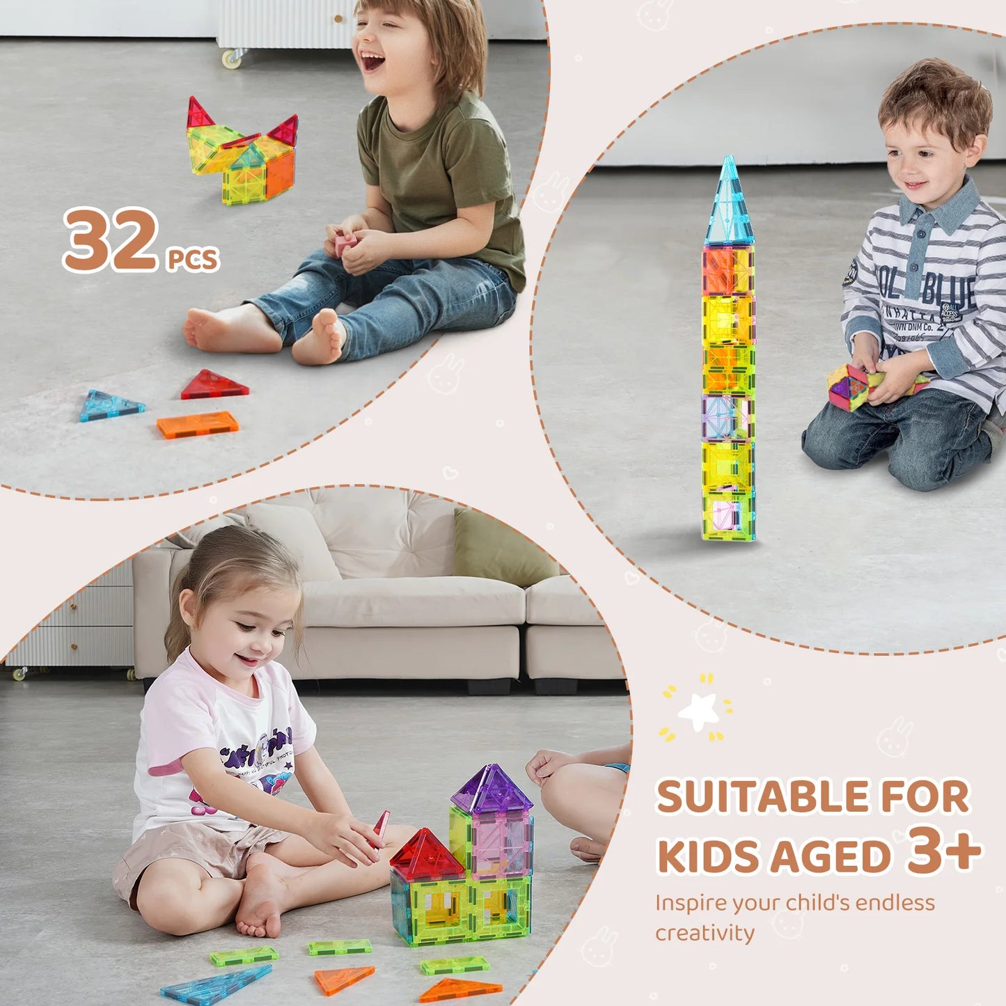 SucceBuy Magnetic Tiles Building Blocks Educational STEM Toys For Toddlers