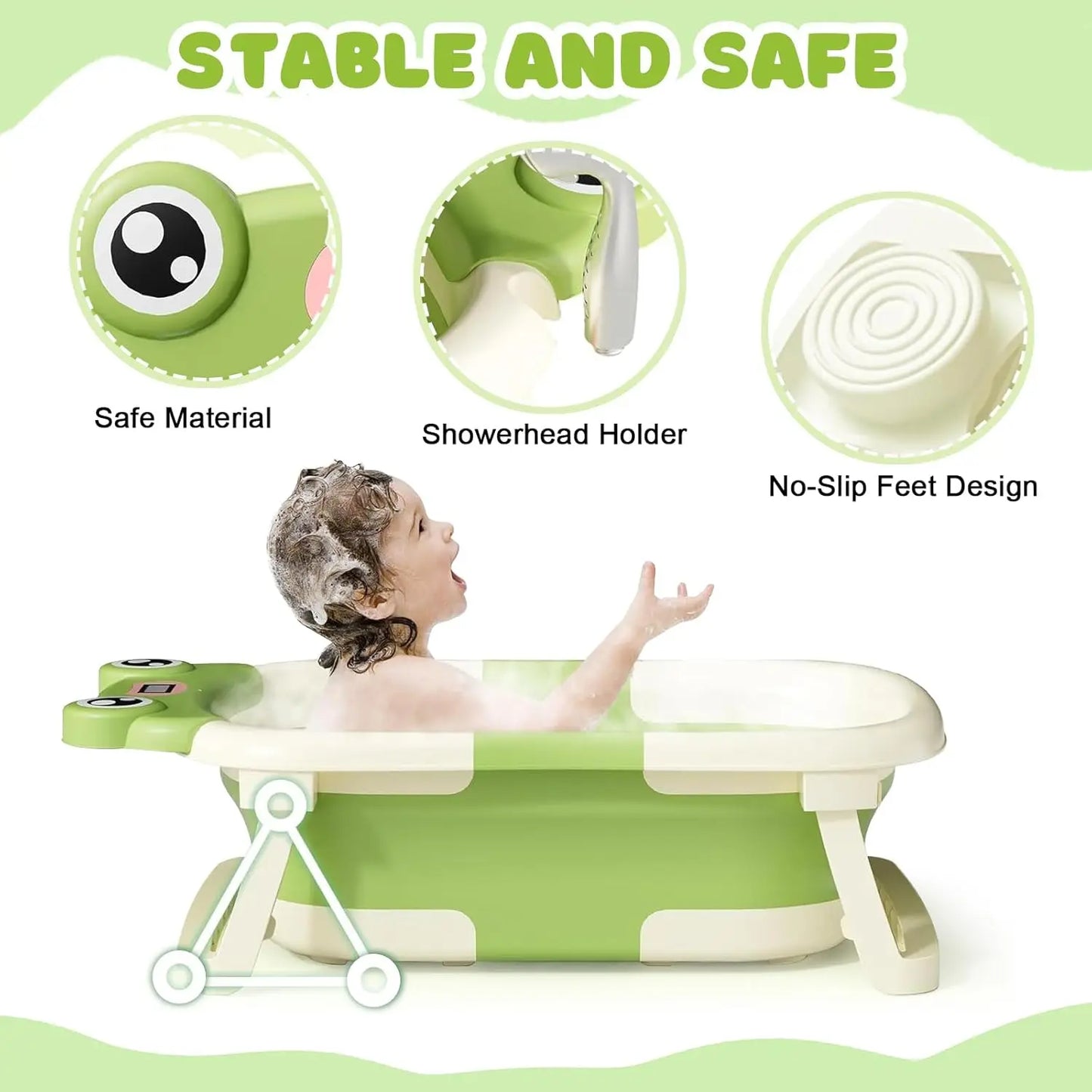 Baby Bath Tub With Cushion Foldable Thermometer Shower Cap