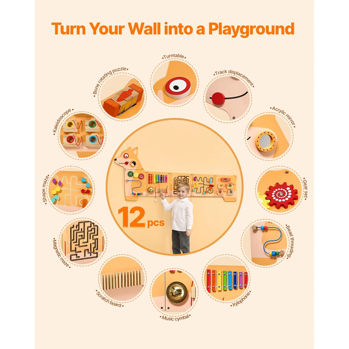 SucceBuy Puppy Kids Wall Busy Panels Montessori Sensory Center