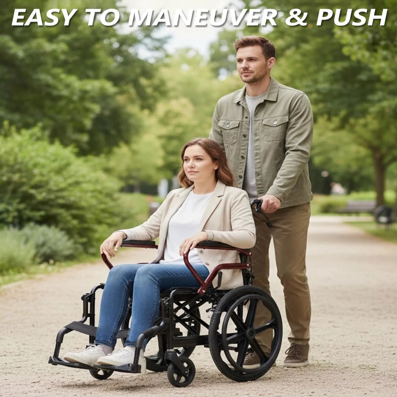 BROOBEY Lightweight Travel Wheelchair Foldable for Easy Car Storage